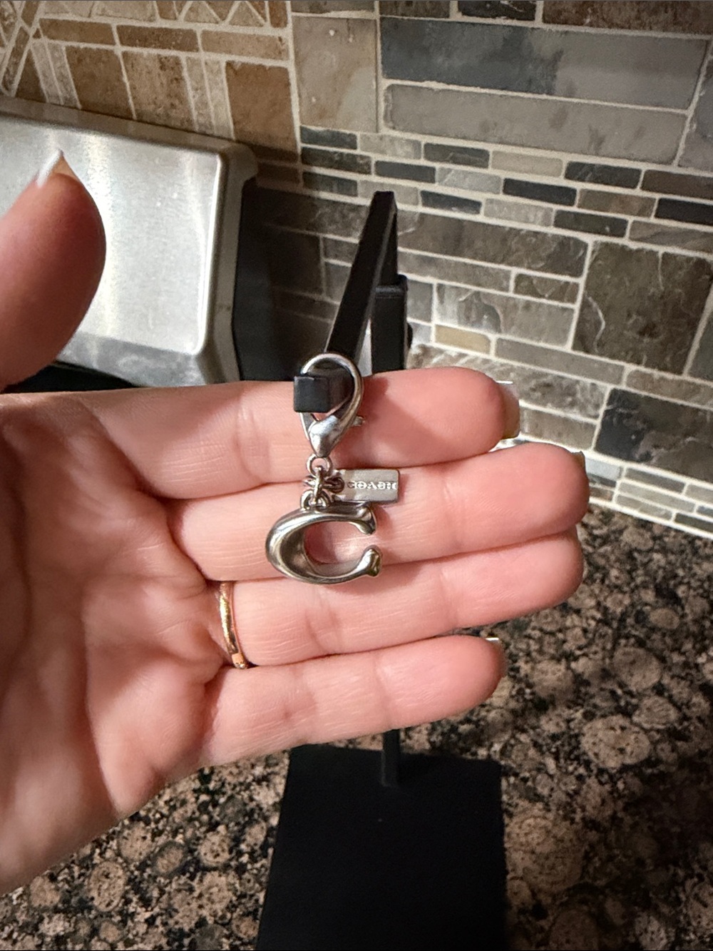 Coach Silver C Charm Pendant with Lobster Clasp